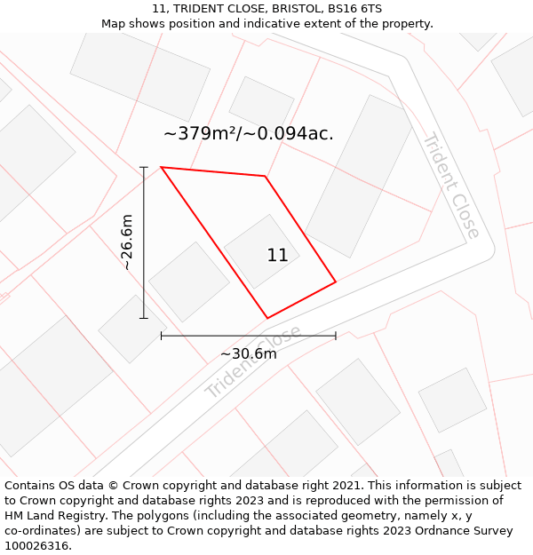 11, TRIDENT CLOSE, BRISTOL, BS16 6TS: Plot and title map