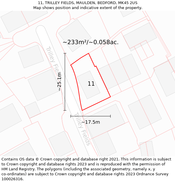 11, TRILLEY FIELDS, MAULDEN, BEDFORD, MK45 2US: Plot and title map