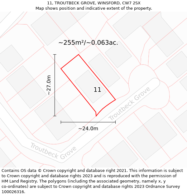 11, TROUTBECK GROVE, WINSFORD, CW7 2SX: Plot and title map