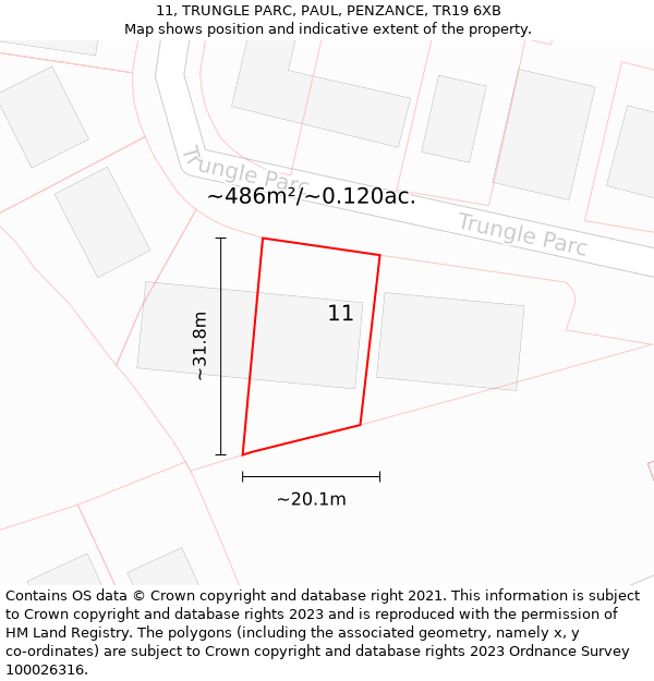 11, TRUNGLE PARC, PAUL, PENZANCE, TR19 6XB: Plot and title map