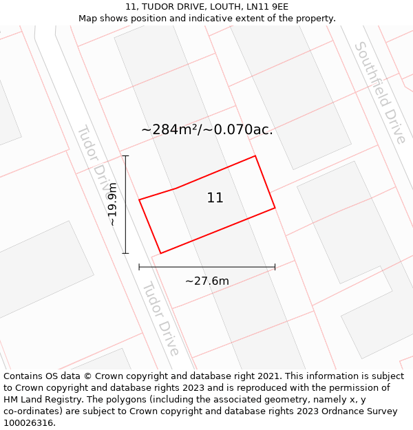 11, TUDOR DRIVE, LOUTH, LN11 9EE: Plot and title map