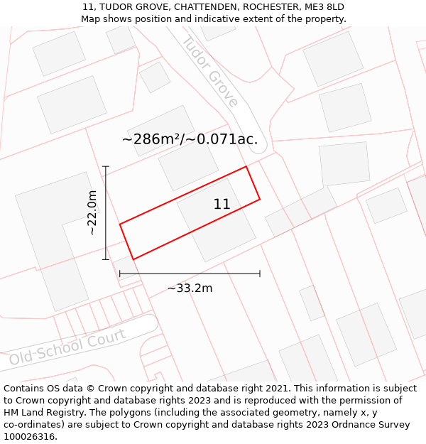 11, TUDOR GROVE, CHATTENDEN, ROCHESTER, ME3 8LD: Plot and title map