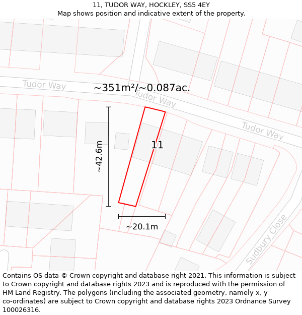 11, TUDOR WAY, HOCKLEY, SS5 4EY: Plot and title map