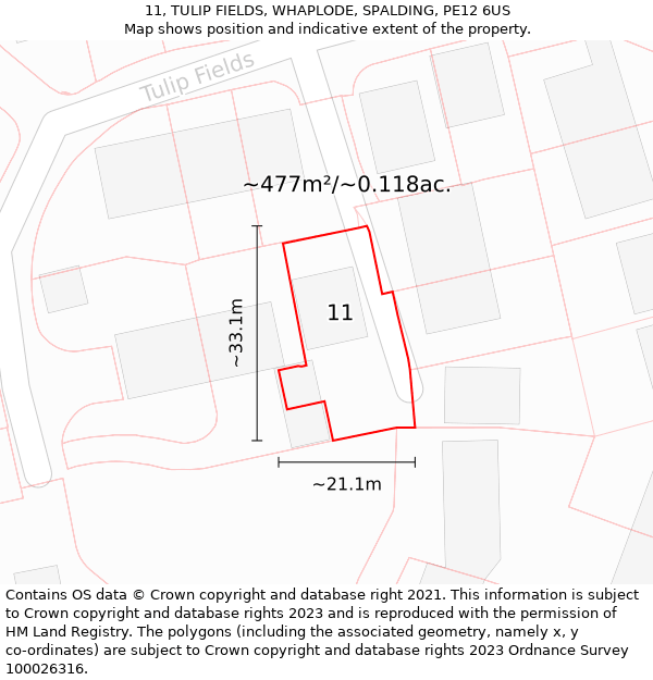 11, TULIP FIELDS, WHAPLODE, SPALDING, PE12 6US: Plot and title map