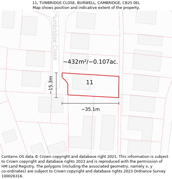 11, TUNBRIDGE CLOSE, BURWELL, CAMBRIDGE, CB25 0EL: Plot and title map