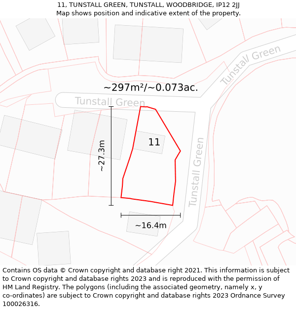 11, TUNSTALL GREEN, TUNSTALL, WOODBRIDGE, IP12 2JJ: Plot and title map