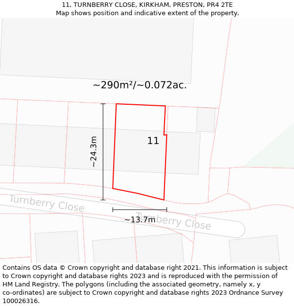 11, TURNBERRY CLOSE, KIRKHAM, PRESTON, PR4 2TE: Plot and title map