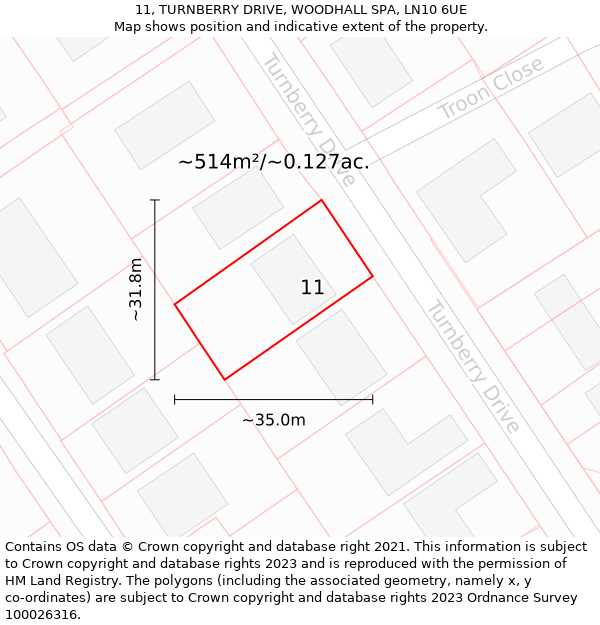 11, TURNBERRY DRIVE, WOODHALL SPA, LN10 6UE: Plot and title map