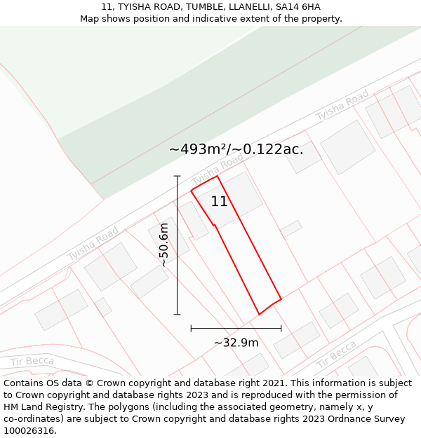 11, TYISHA ROAD, TUMBLE, LLANELLI, SA14 6HA: Plot and title map