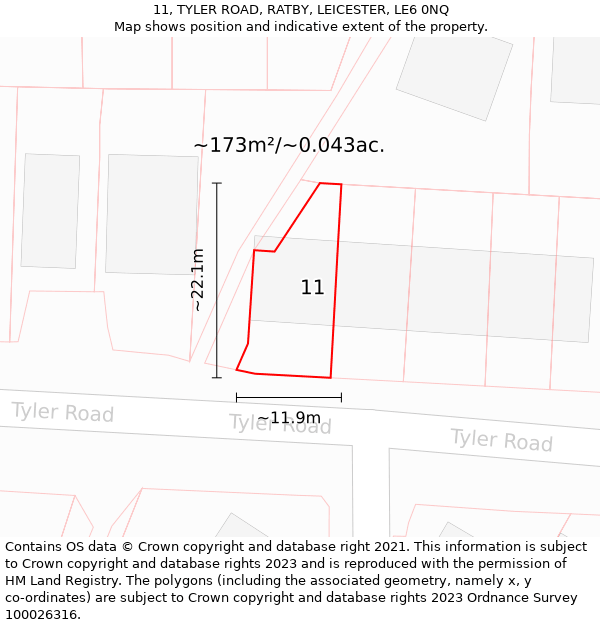 11, TYLER ROAD, RATBY, LEICESTER, LE6 0NQ: Plot and title map