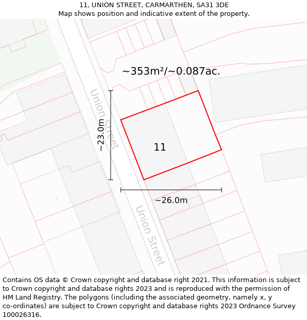 11, UNION STREET, CARMARTHEN, SA31 3DE: Plot and title map