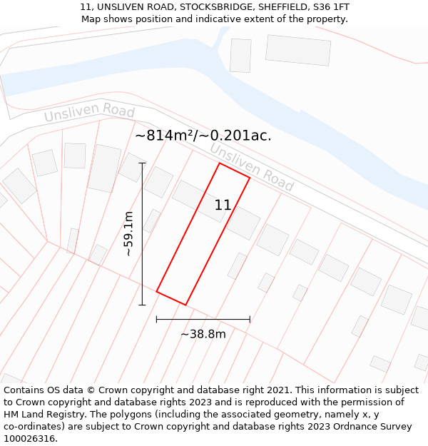 11, UNSLIVEN ROAD, STOCKSBRIDGE, SHEFFIELD, S36 1FT: Plot and title map