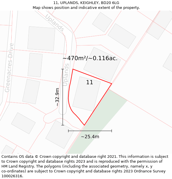 11, UPLANDS, KEIGHLEY, BD20 6LG: Plot and title map