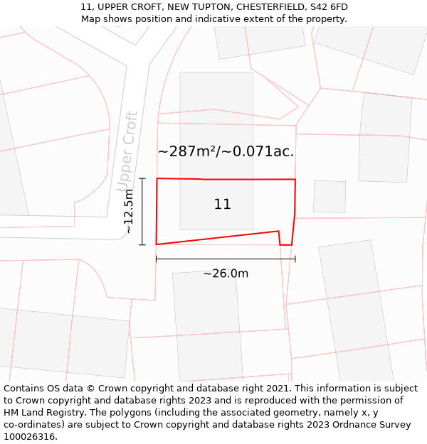 11, UPPER CROFT, NEW TUPTON, CHESTERFIELD, S42 6FD: Plot and title map