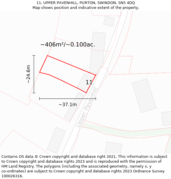 11, UPPER PAVENHILL, PURTON, SWINDON, SN5 4DQ: Plot and title map