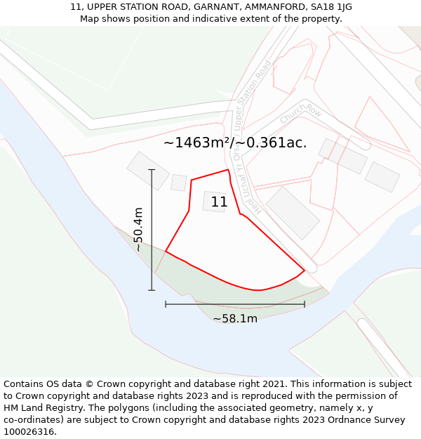 11, UPPER STATION ROAD, GARNANT, AMMANFORD, SA18 1JG: Plot and title map