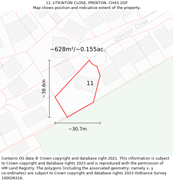 11, UTKINTON CLOSE, PRENTON, CH43 2GP: Plot and title map