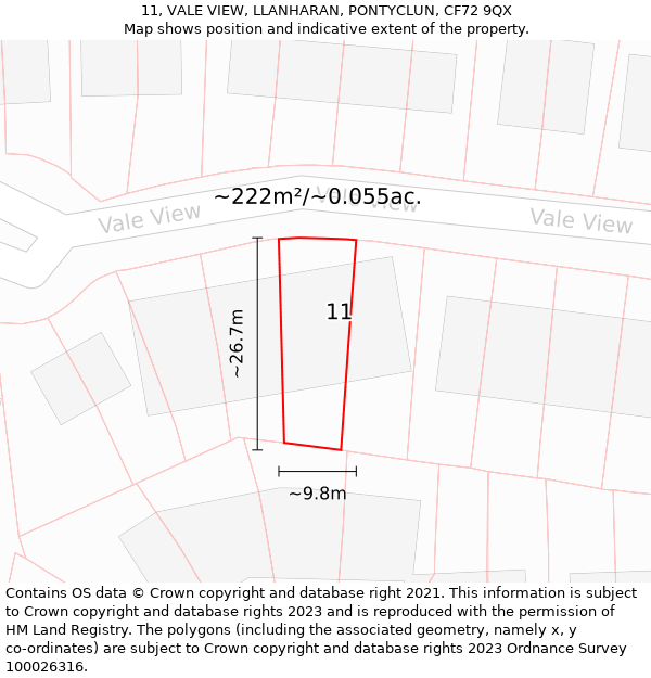 11, VALE VIEW, LLANHARAN, PONTYCLUN, CF72 9QX: Plot and title map