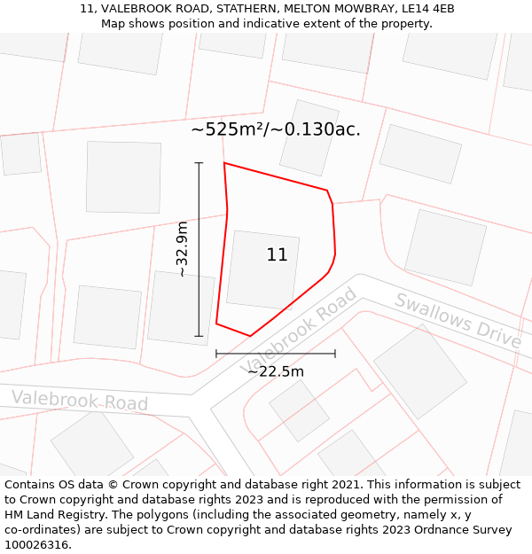 11, VALEBROOK ROAD, STATHERN, MELTON MOWBRAY, LE14 4EB: Plot and title map