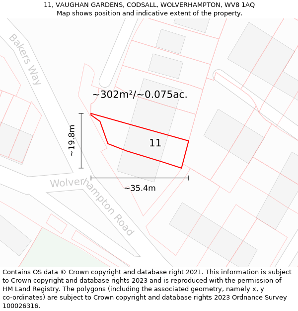 11, VAUGHAN GARDENS, CODSALL, WOLVERHAMPTON, WV8 1AQ: Plot and title map