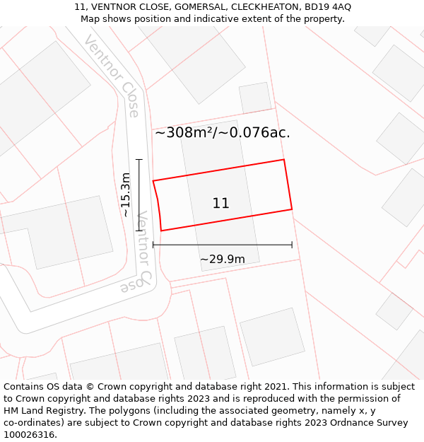 11, VENTNOR CLOSE, GOMERSAL, CLECKHEATON, BD19 4AQ: Plot and title map