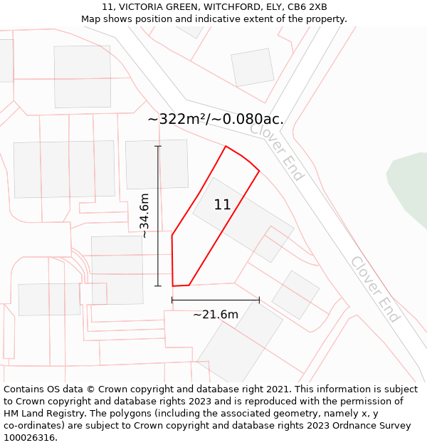 11, VICTORIA GREEN, WITCHFORD, ELY, CB6 2XB: Plot and title map