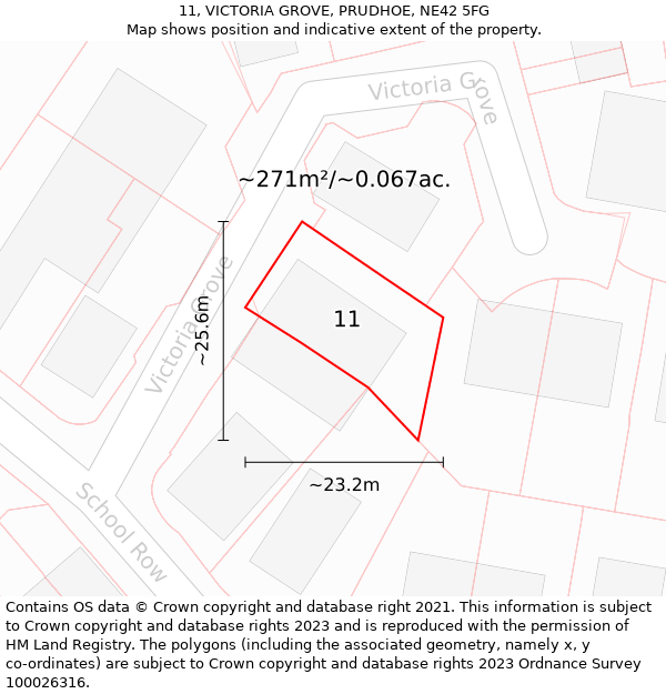 11, VICTORIA GROVE, PRUDHOE, NE42 5FG: Plot and title map