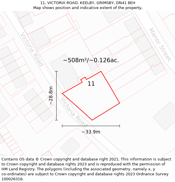 11, VICTORIA ROAD, KEELBY, GRIMSBY, DN41 8EH: Plot and title map