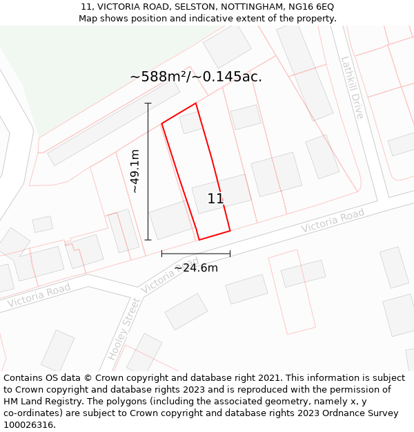 11, VICTORIA ROAD, SELSTON, NOTTINGHAM, NG16 6EQ: Plot and title map