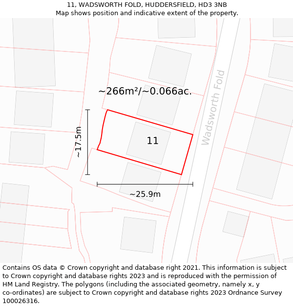 11, WADSWORTH FOLD, HUDDERSFIELD, HD3 3NB: Plot and title map