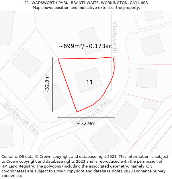 11, WADSWORTH PARK, BRANTHWAITE, WORKINGTON, CA14 4SR: Plot and title map