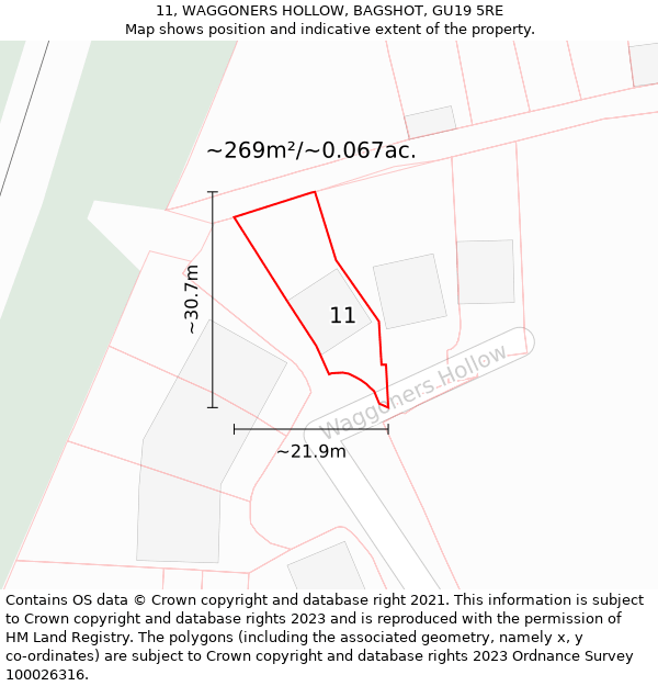 11, WAGGONERS HOLLOW, BAGSHOT, GU19 5RE: Plot and title map