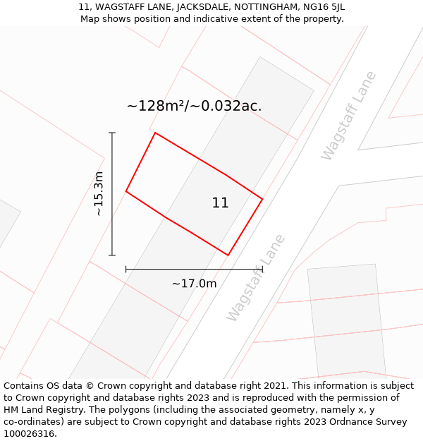 11, WAGSTAFF LANE, JACKSDALE, NOTTINGHAM, NG16 5JL: Plot and title map