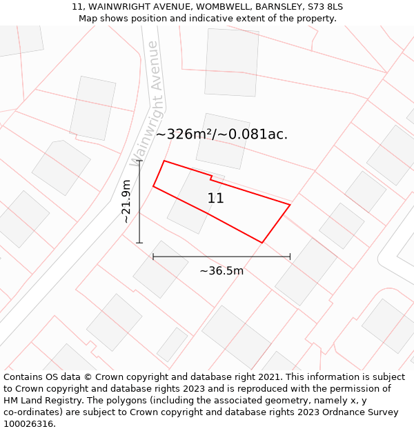 11, WAINWRIGHT AVENUE, WOMBWELL, BARNSLEY, S73 8LS: Plot and title map