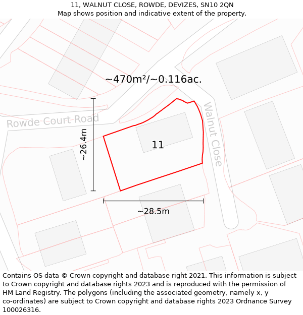 11, WALNUT CLOSE, ROWDE, DEVIZES, SN10 2QN: Plot and title map