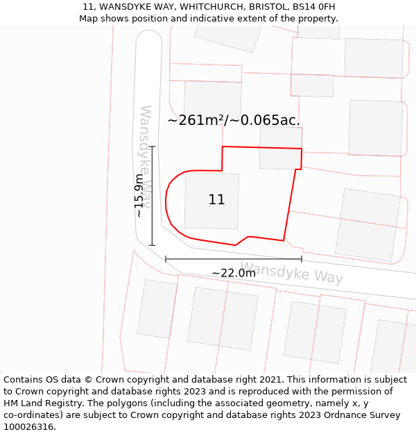 11, WANSDYKE WAY, WHITCHURCH, BRISTOL, BS14 0FH: Plot and title map