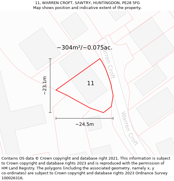 11, WARREN CROFT, SAWTRY, HUNTINGDON, PE28 5FG: Plot and title map