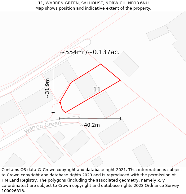 11, WARREN GREEN, SALHOUSE, NORWICH, NR13 6NU: Plot and title map