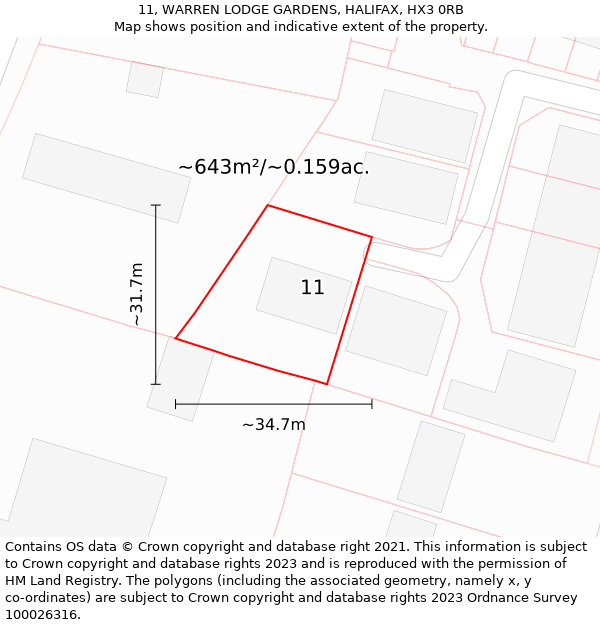 11, WARREN LODGE GARDENS, HALIFAX, HX3 0RB: Plot and title map