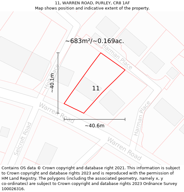 11, WARREN ROAD, PURLEY, CR8 1AF: Plot and title map