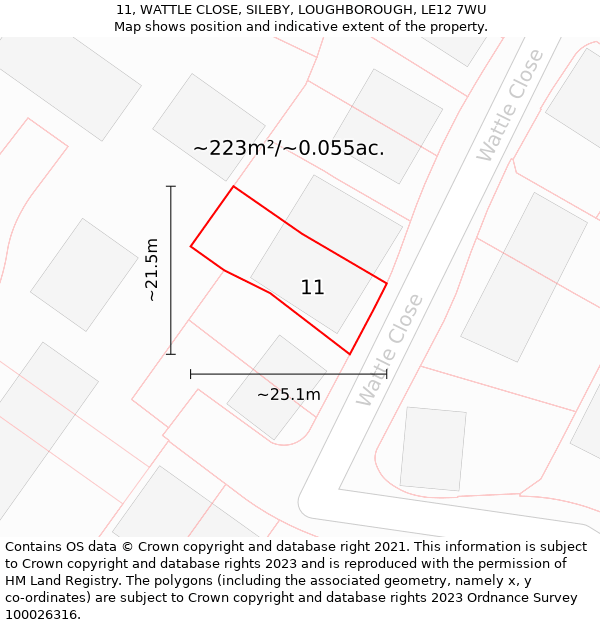 11, WATTLE CLOSE, SILEBY, LOUGHBOROUGH, LE12 7WU: Plot and title map