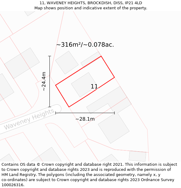 11, WAVENEY HEIGHTS, BROCKDISH, DISS, IP21 4LD: Plot and title map