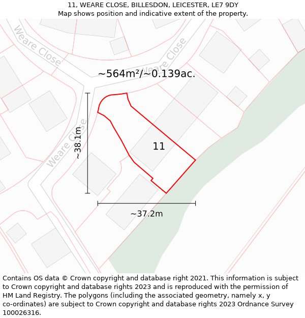 11, WEARE CLOSE, BILLESDON, LEICESTER, LE7 9DY: Plot and title map