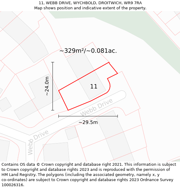 11, WEBB DRIVE, WYCHBOLD, DROITWICH, WR9 7RA: Plot and title map