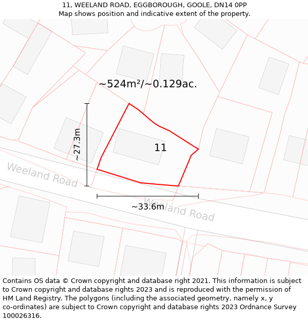 11, WEELAND ROAD, EGGBOROUGH, GOOLE, DN14 0PP: Plot and title map