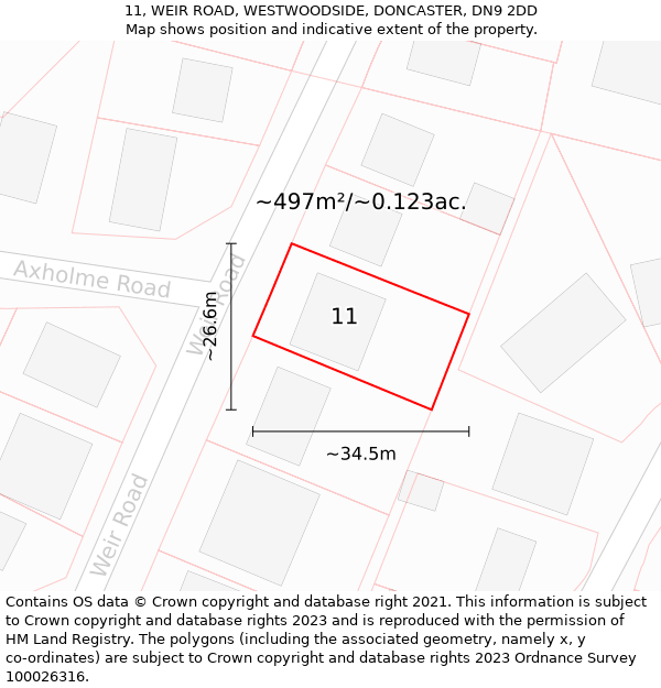 11, WEIR ROAD, WESTWOODSIDE, DONCASTER, DN9 2DD: Plot and title map