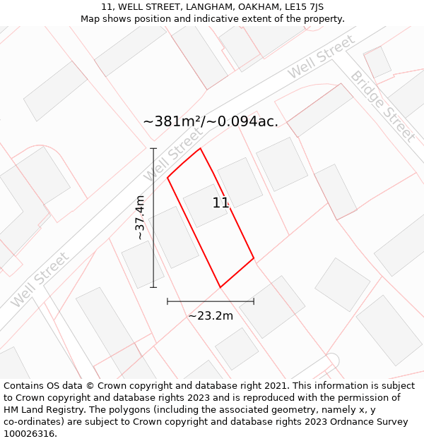 11, WELL STREET, LANGHAM, OAKHAM, LE15 7JS: Plot and title map