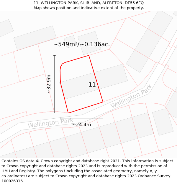 11, WELLINGTON PARK, SHIRLAND, ALFRETON, DE55 6EQ: Plot and title map