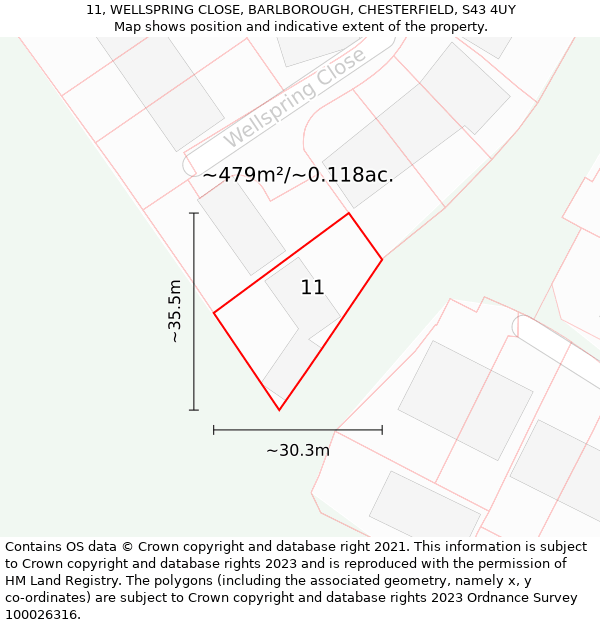 11, WELLSPRING CLOSE, BARLBOROUGH, CHESTERFIELD, S43 4UY: Plot and title map