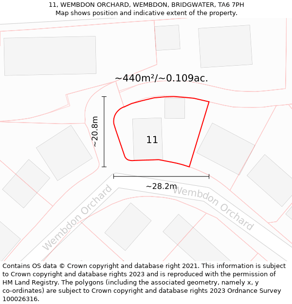 11, WEMBDON ORCHARD, WEMBDON, BRIDGWATER, TA6 7PH: Plot and title map